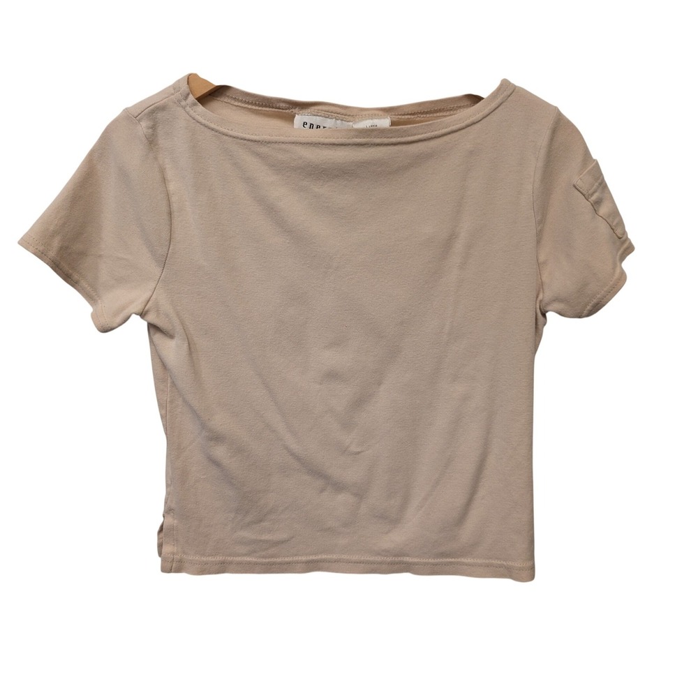 Vintage Y2K 90s Energie Boat Neck Cotton T-Shirt Sleeve‎ Pocket Minimalist Boho